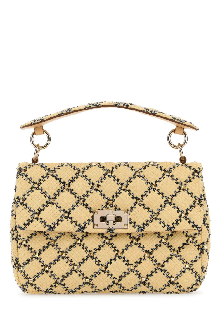 Valentino Women's Raffia Rockstud Handbag In Beige