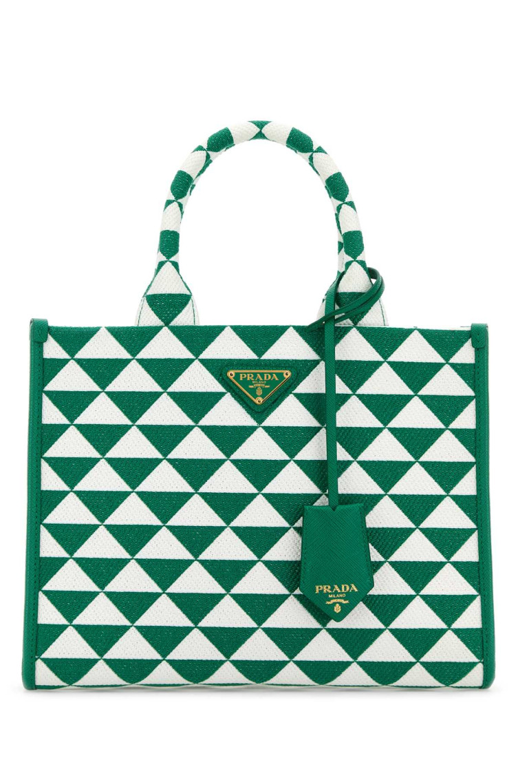 Prada Green Embroidered Fabric Small Symbole Shopping Bag for Women Online USA at Darveys