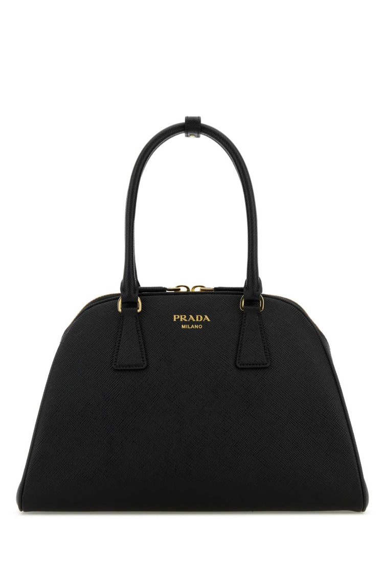 Prada Re-nylon And Leather Medium Top-handle Bag With Padlock In Black