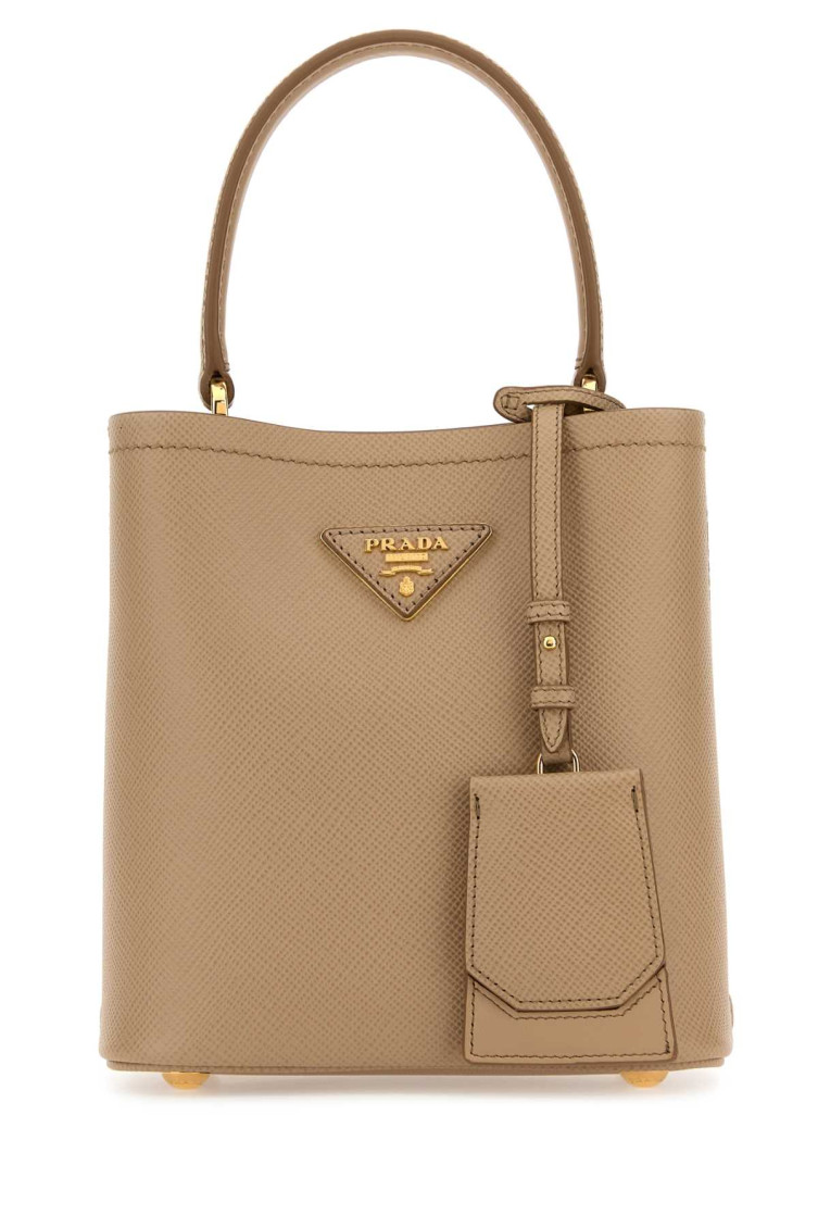 Prada Re-nylon And Leather Medium Top-handle Bag With Padlock In Beige