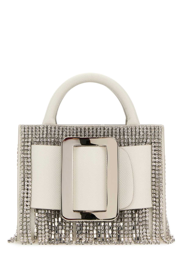 Shop Boyy White Leather Bobby 18 Crystal Flapper Handbag
