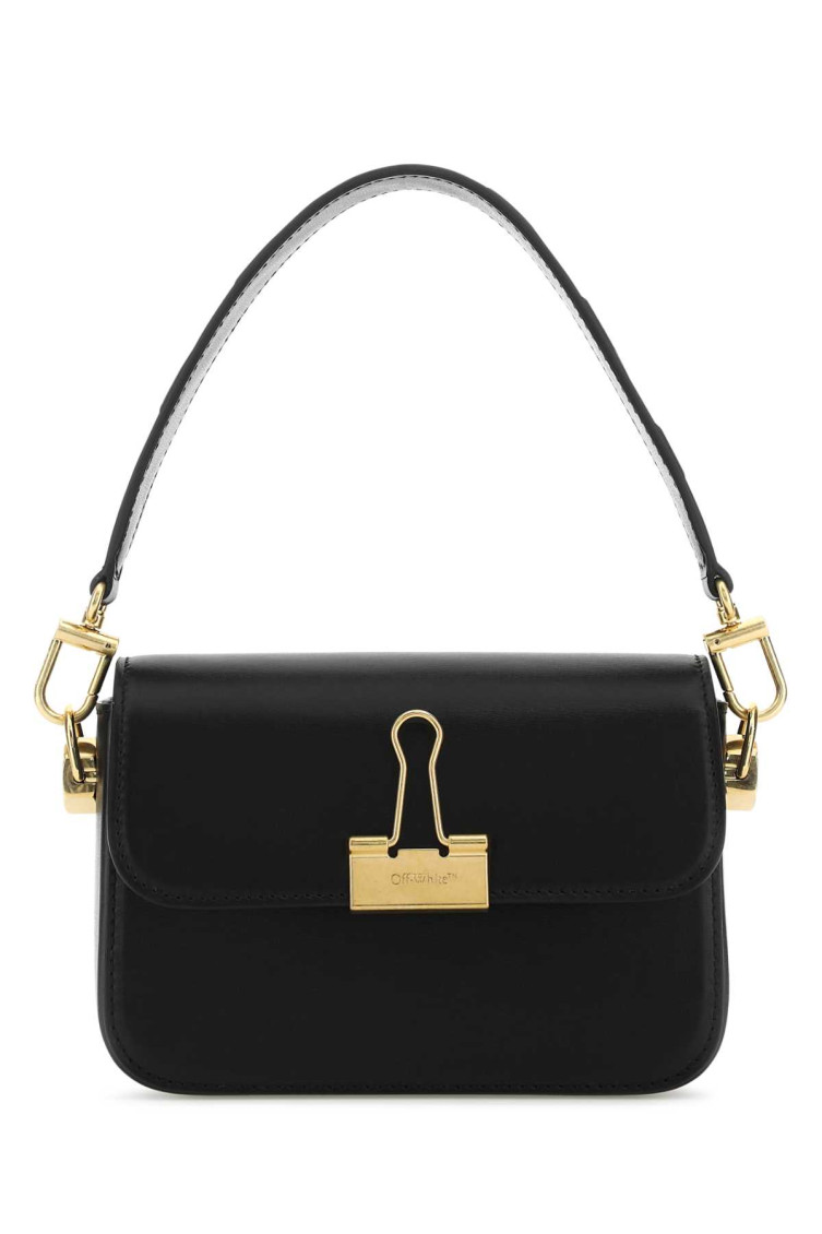 Off-white Black Leather Small Plain Binder Handbag In Black