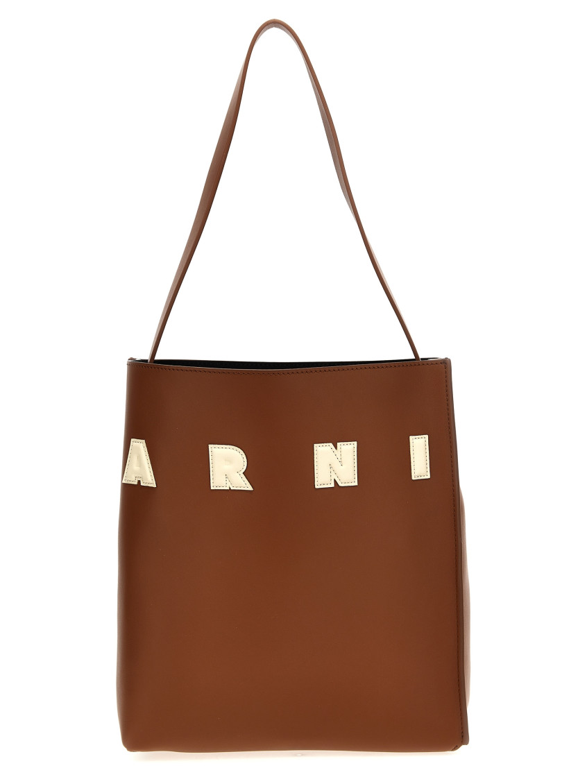 Marni Tote Bag With Elegant Lettering And Sophisticated Design In Brown