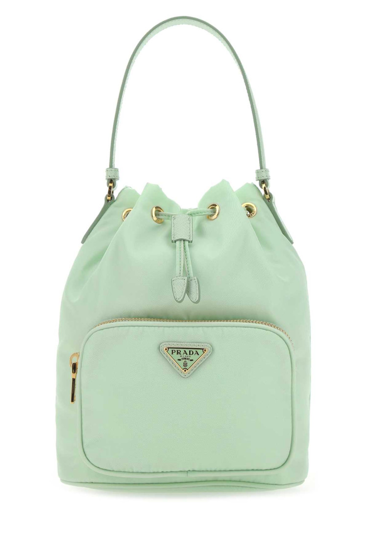 Prada Pastel Green Re-nylon Bucket Bag In Green