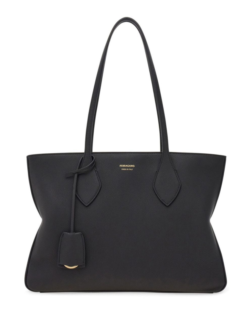 Ferragamo Medium Tote Bag Star Structured Shape In Black