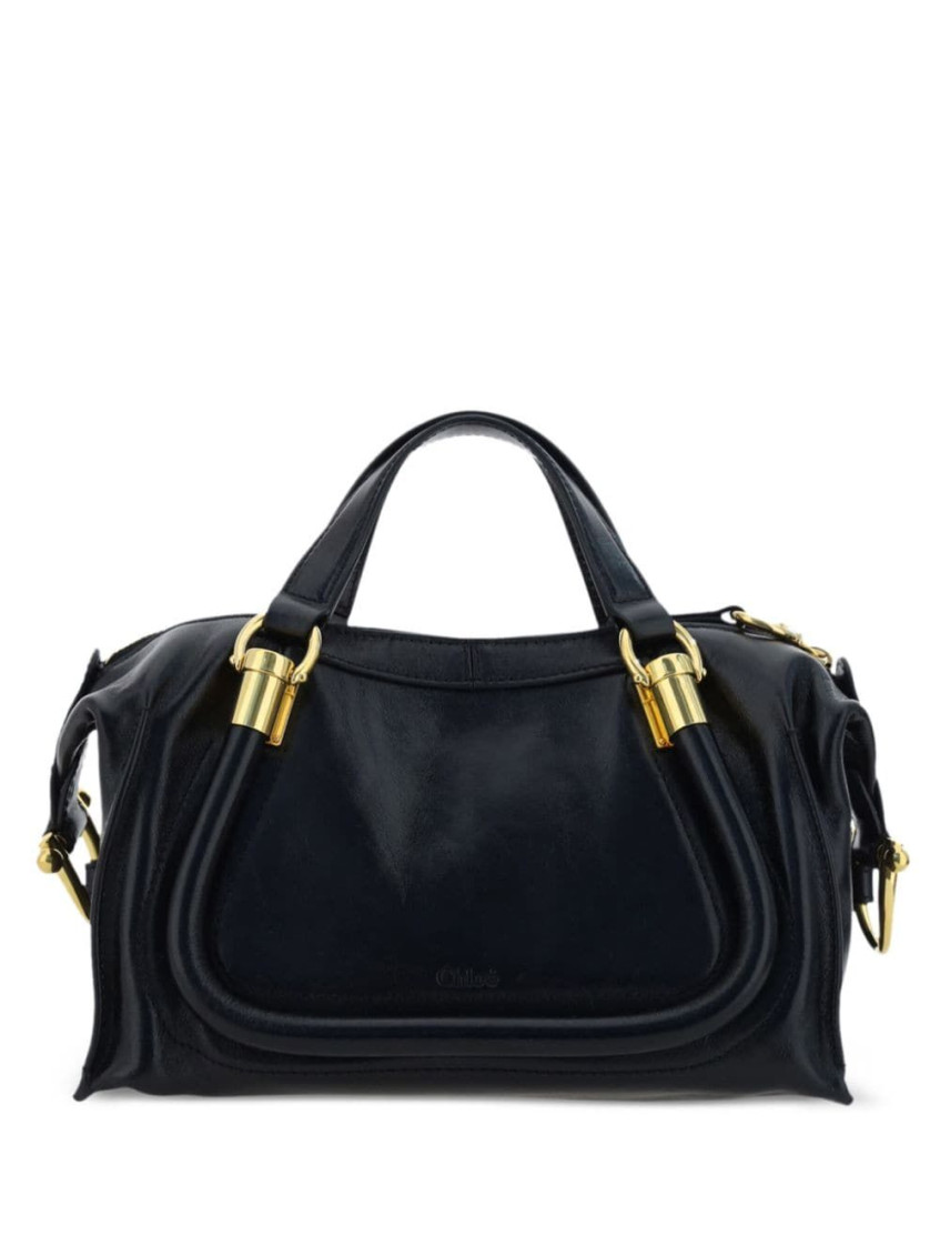 Chloé Paraty Leather Shoulder Bag With Structured Shape In Black