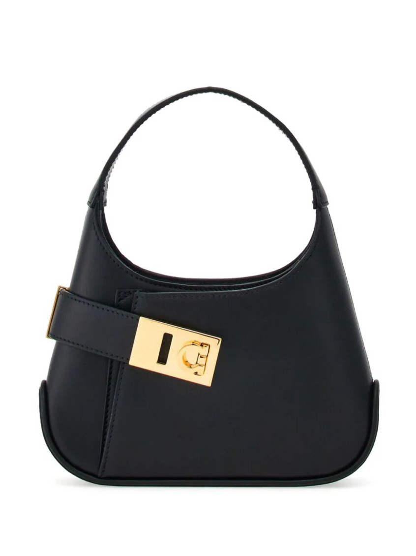 Ferragamo Arch Mini Leather Hobo Bag In Black