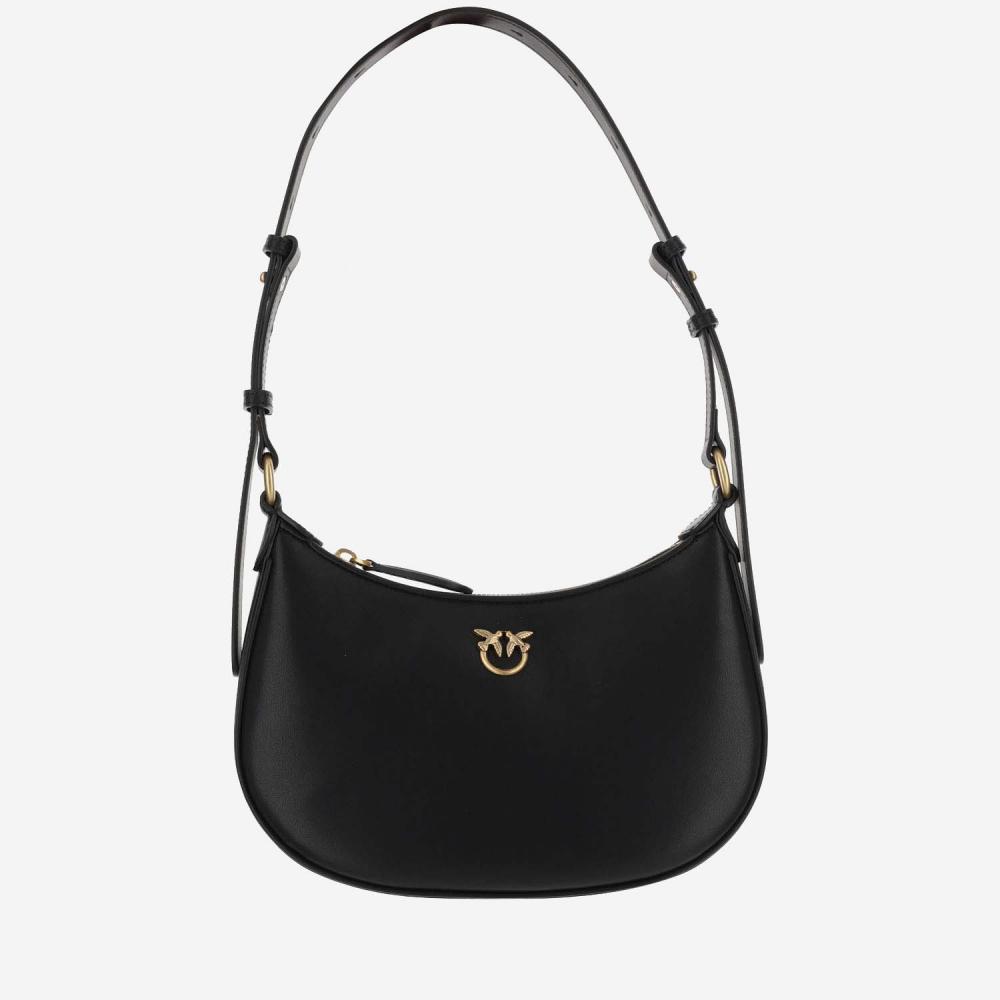 Pinko Black Love Half Moon Shoulder Bag In Black