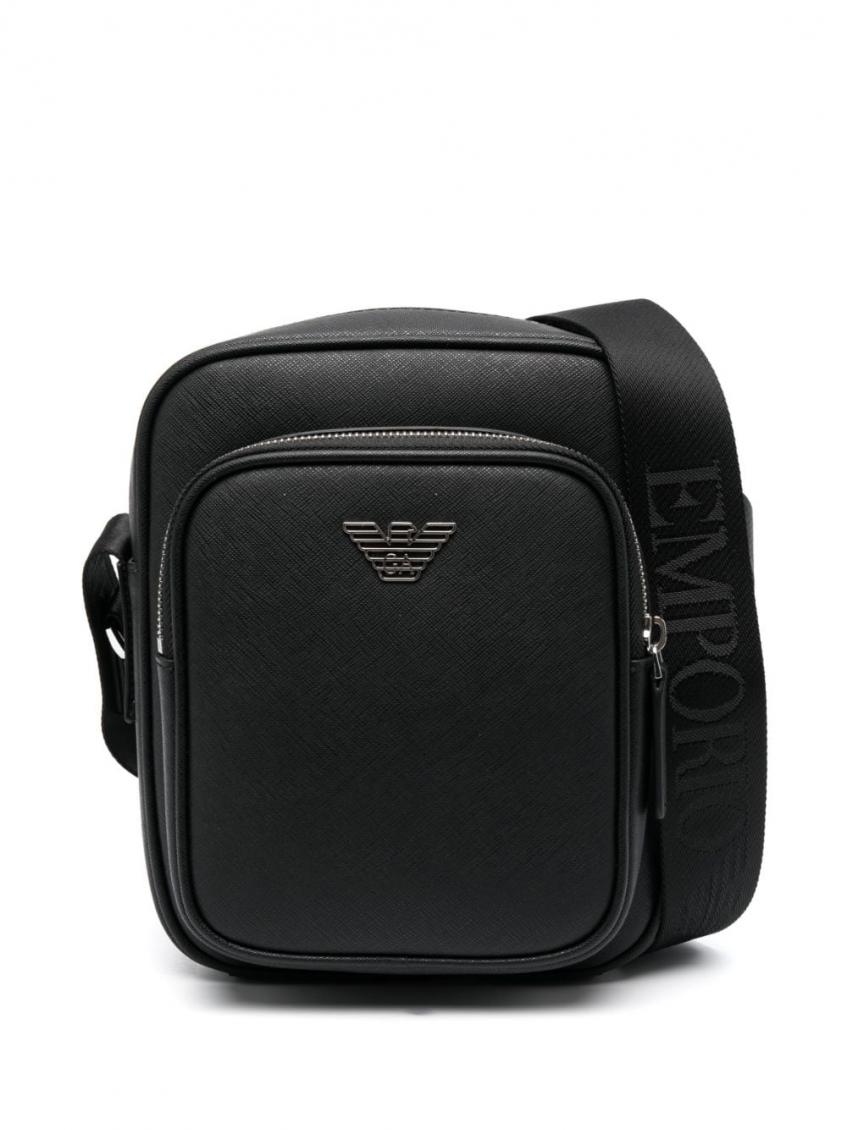 Emporio Armani Leather Crossbody Bag Adjustable Strap In Black