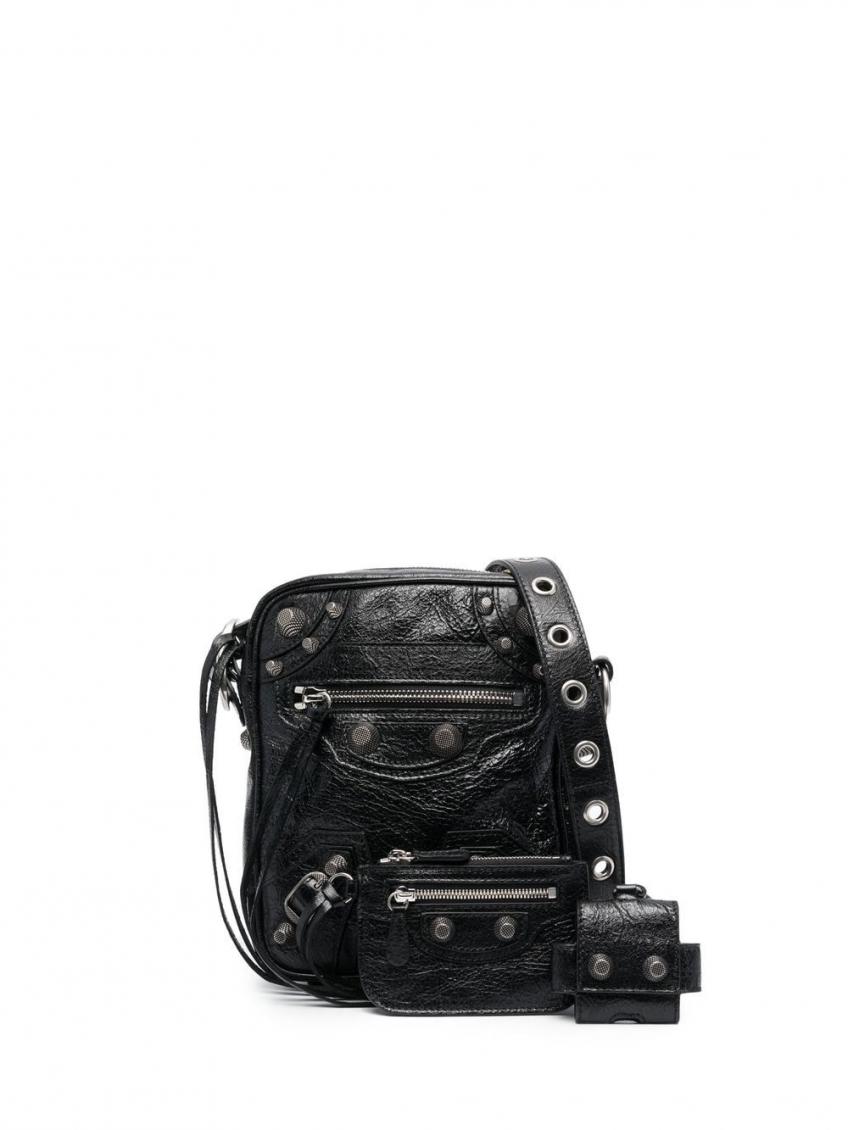 Balenciaga Le Cagole Embellished Textured-leather Messenger Bag In Black