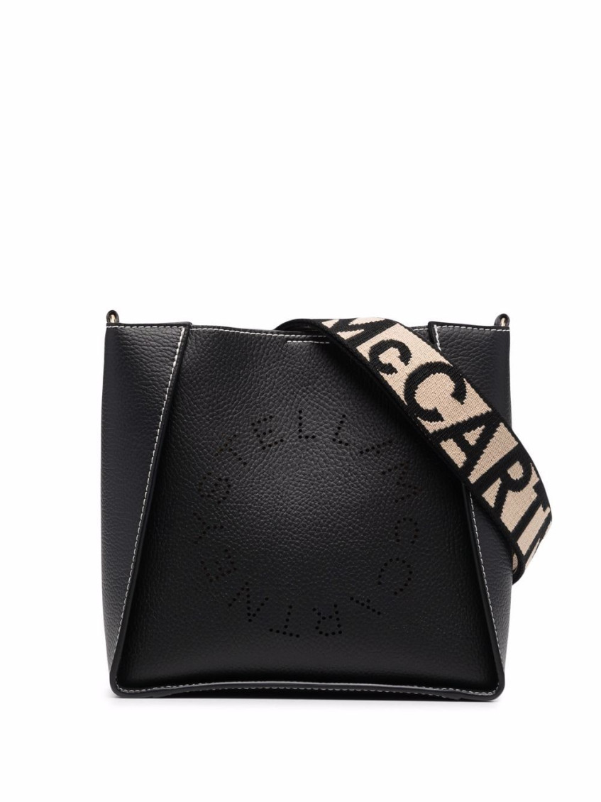 STELLA MCCARTNEY BLACK STELLA LOGO CROSSBODY BAG 