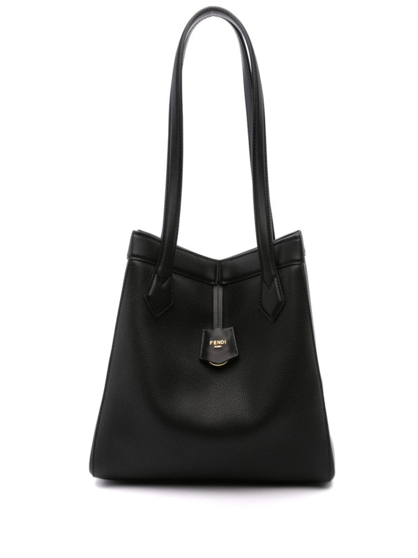 Fendi Leather Shoulder Bag With Flat Top Handles In Black