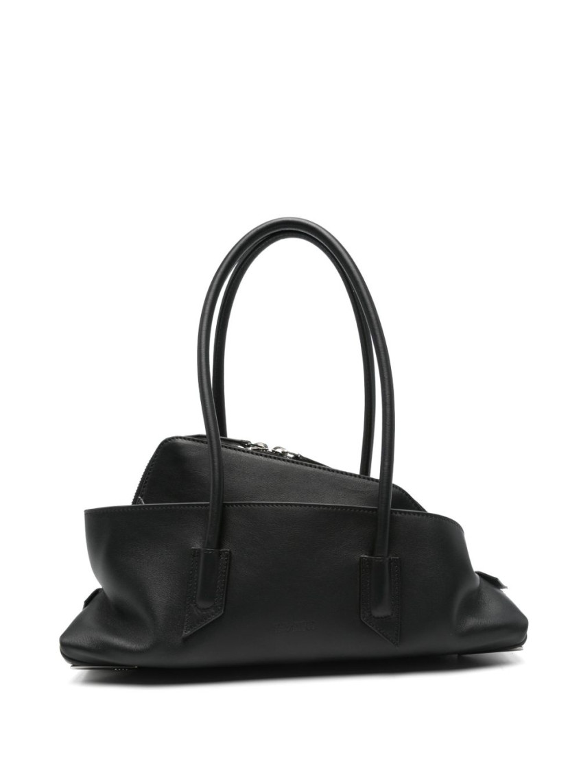 Attico Black Leather La Passeggiata Small Shoulder Bag In Black