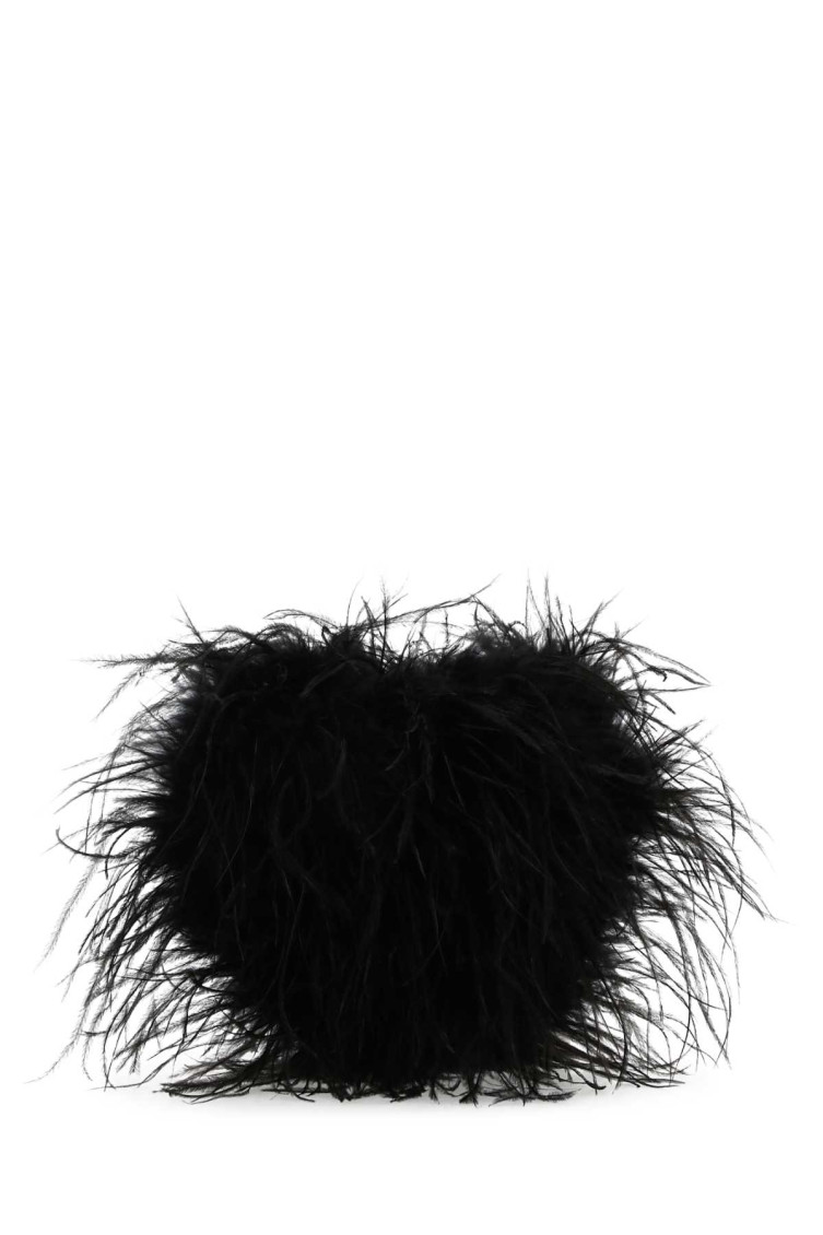 Alexander Wang Heart Feathered Satin Insert Clutch In Black