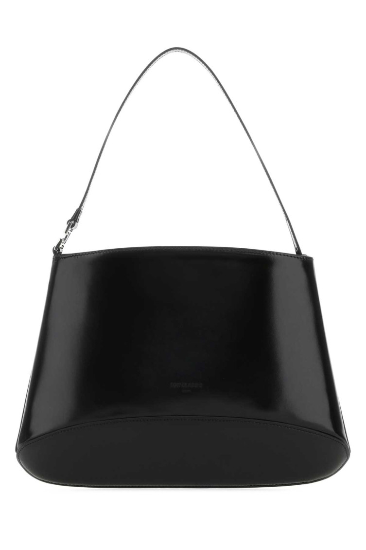 Low Classic Curved Glossy Leather Tote With Single Handle In Black