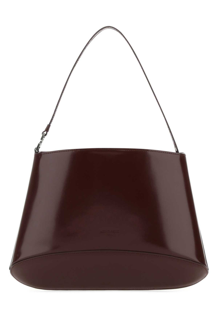 Low Classic Structured Grape Leather Shoulder Bag In Maroon