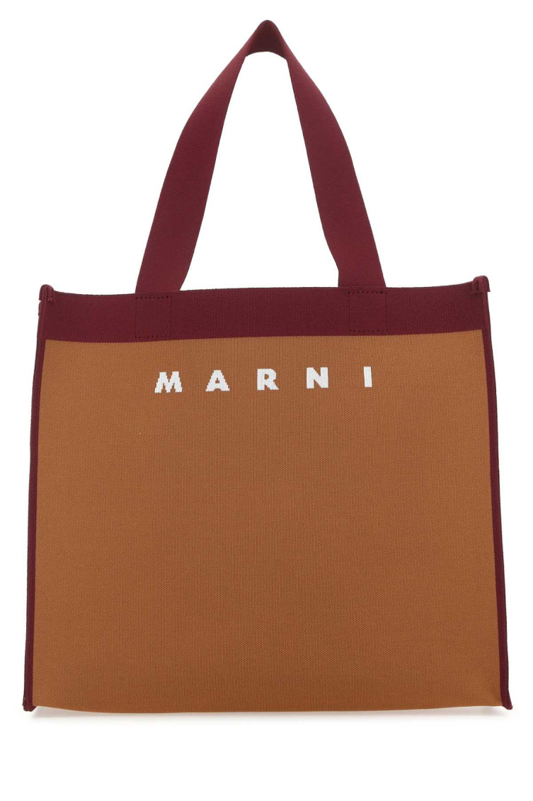 Marni Knitted Logo Tote With Long Handles In Brown