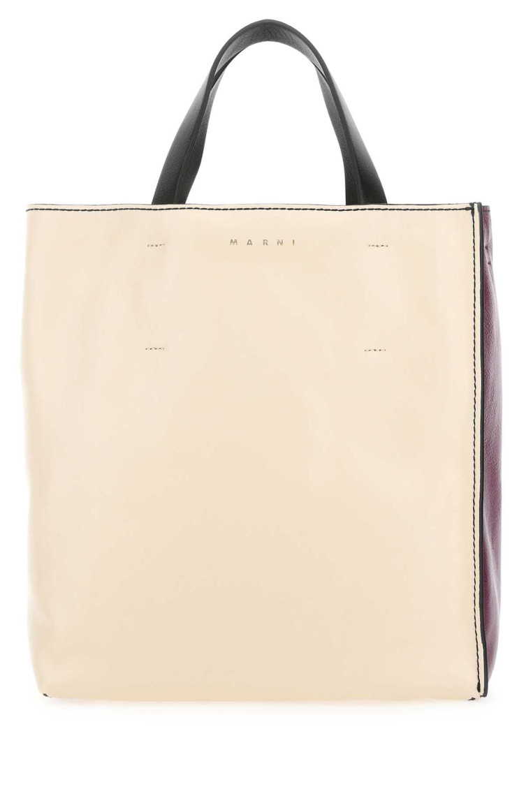 Marni White Museuo Color-block Tote Bag In White