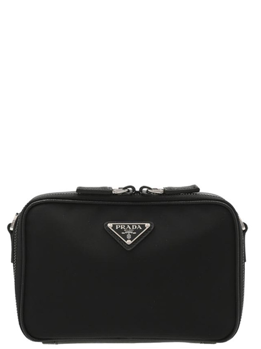 Prada Brique Re-nylon And Saffiano Leather Bag In Black