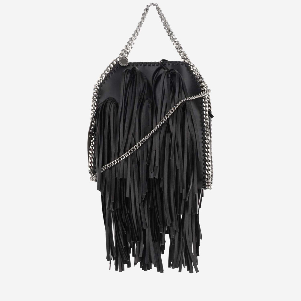 Stella Mccartney Black Fringed Shoulder Bag In Black