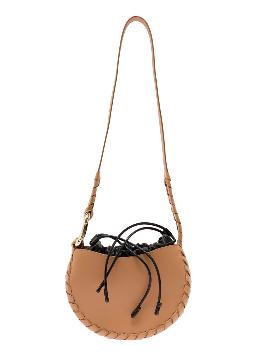 CHLOÉ LIGHT BROWN WOVEN-TRIM CROSSBODY BAG 