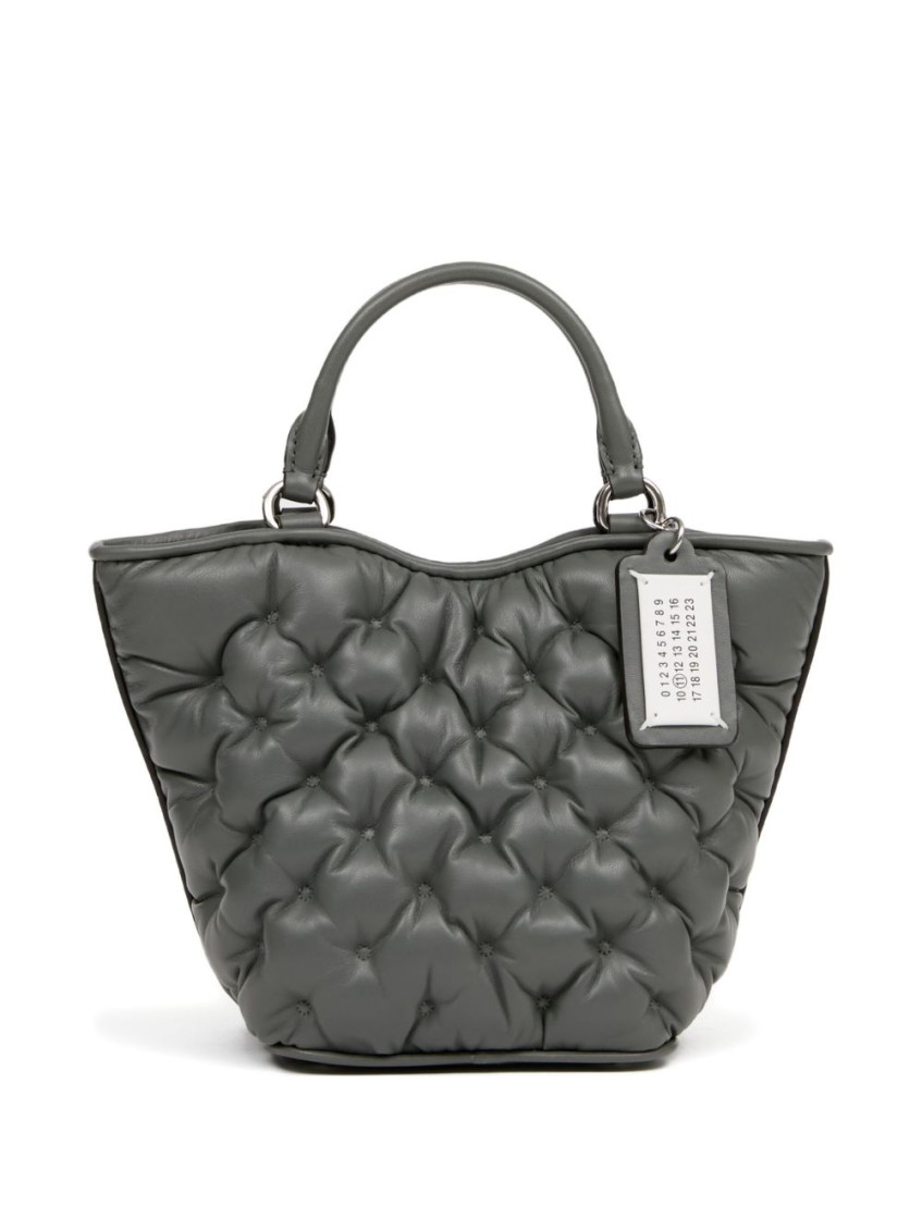 Maison Margiela Mini Quilted Tote Bag With Trapezoidal Shape In Gray