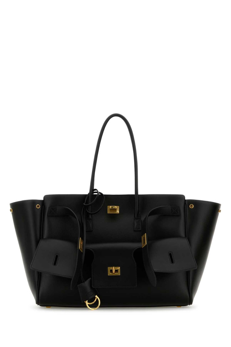 Balenciaga Women Black Leather Medium Carry All Bel Air Shopping Bag In Black