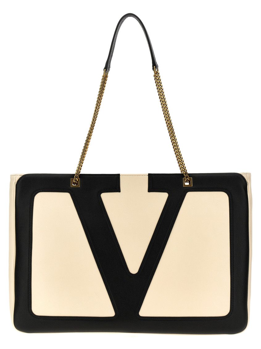Valentino Garavani Garavani Viva Superstar Medium Nappa Leather Shopping Bag Woman Butter/black Uni In Blackwhite