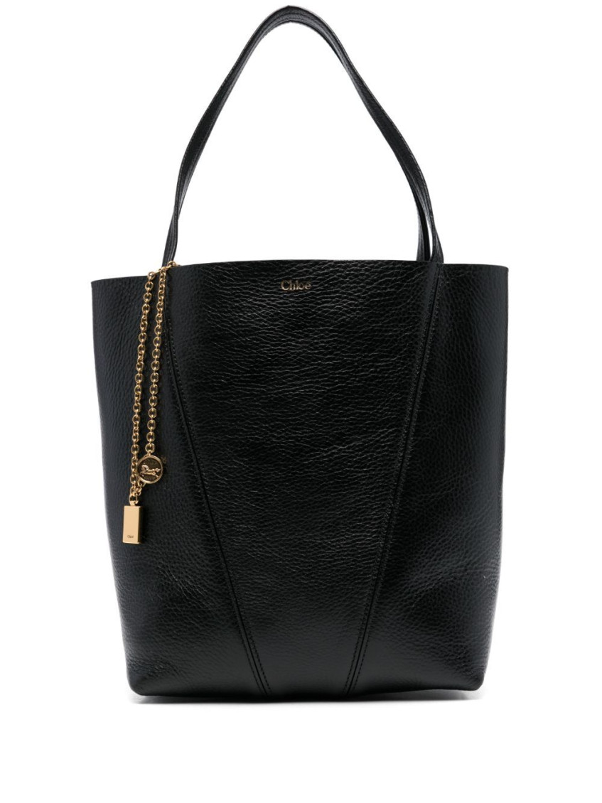 Chloé Small Spin Tote In Grained Leather Bags In Black