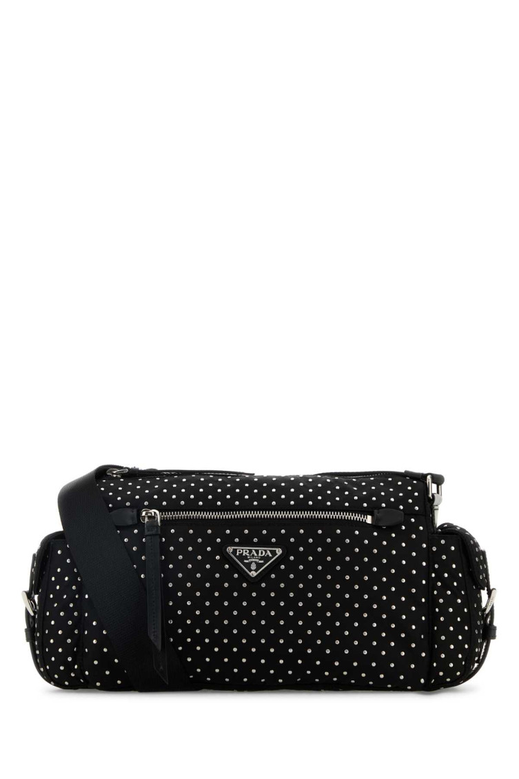 Prada Studded Re-nylon Crossbody Bag In Black