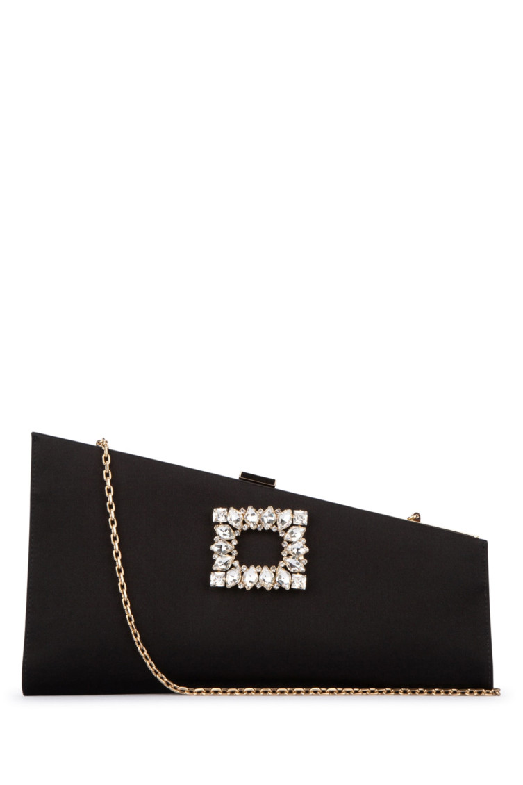 Roger Vivier Twinkle Asymmetrical Buckle Embellished Clutch Bag In Black