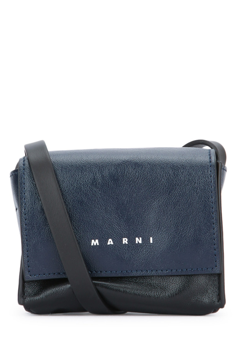 Marni Logo-print Messenger Bag In Navy Blue