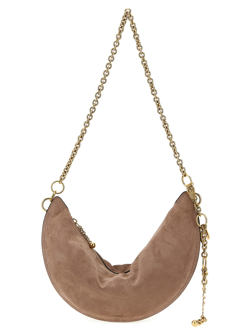 Chloé Half-moon Suede Finish Gold-tone Chain Shoulder Bag In Pink