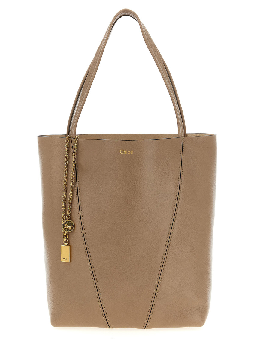Chloé Sand Leather Large Spin Shopping Bag In Brown
