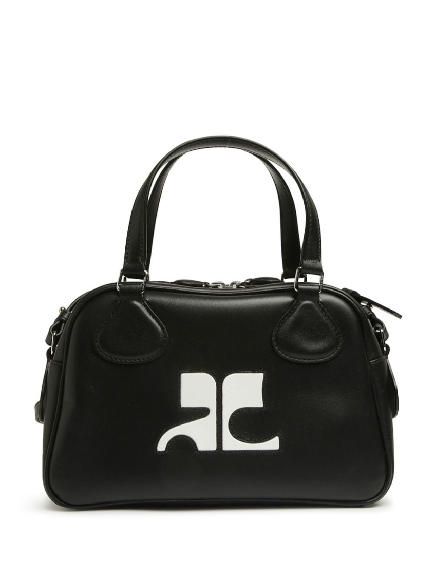Courrèges Structured Black Bowling Bag With Versatile Carrying Options In Black
