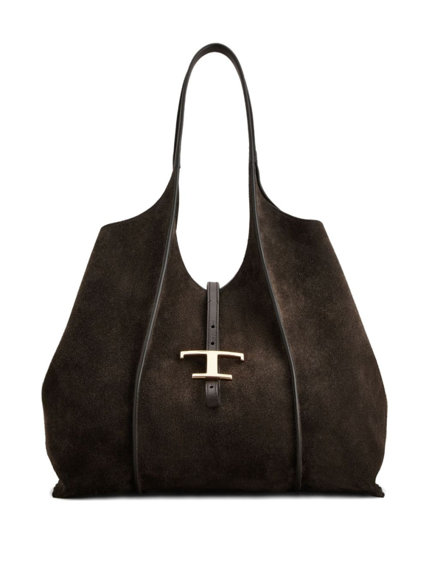 Tod's T Timeless Medium Suede Tote Bag In Brown