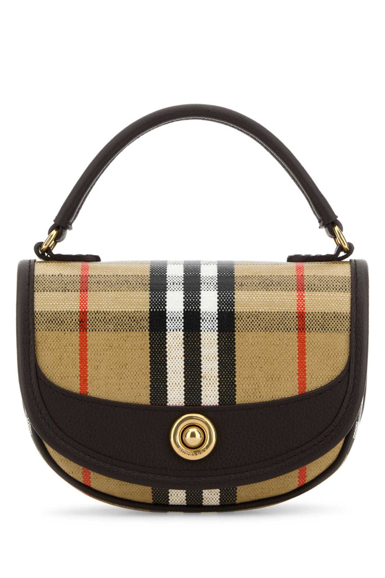 Burberry Mini Handbag With Check Pattern And Top Handle In Sand
