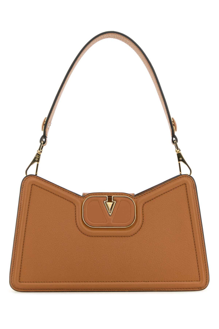 Valentino Vlogo Brown Shoulder Bag In Garnet Calfskin In Light Brown