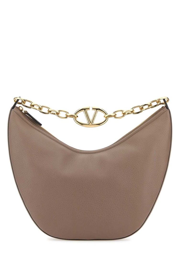 Shop Valentino Taupe Vlogo Moon Medium Shoulder Bag