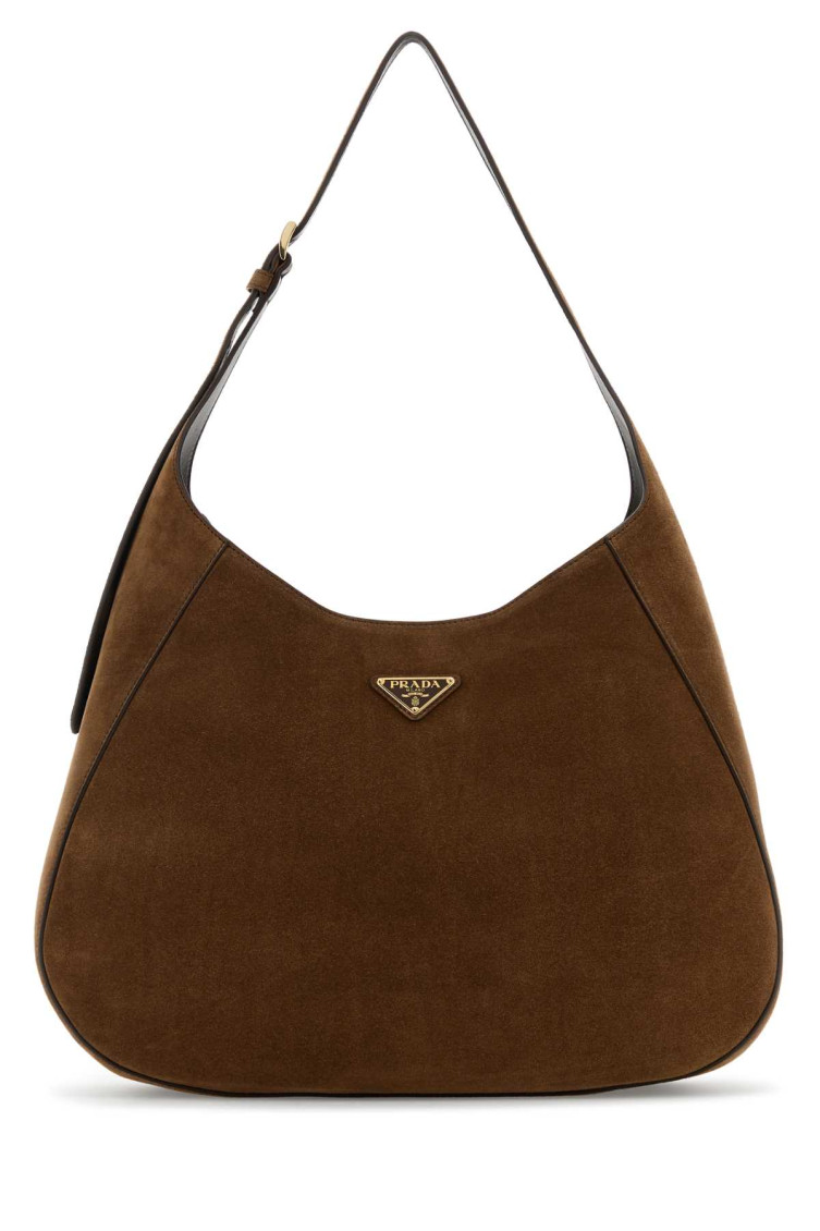 Prada Brown Suede Large Shoulder Bag