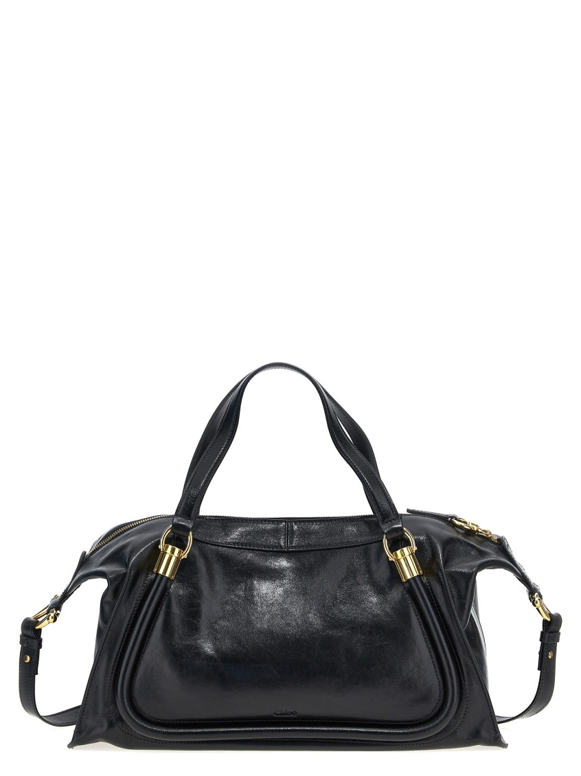 Chloé Paraty 24 Bag In Shiny Leather In Black