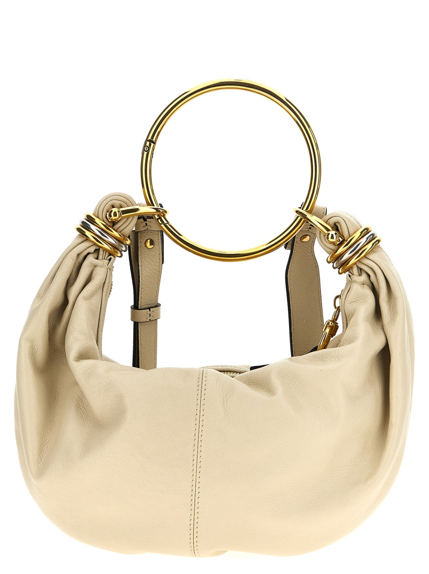 Chloé Sage Green Leather Twisted Shell Shoulder Bag In Beige