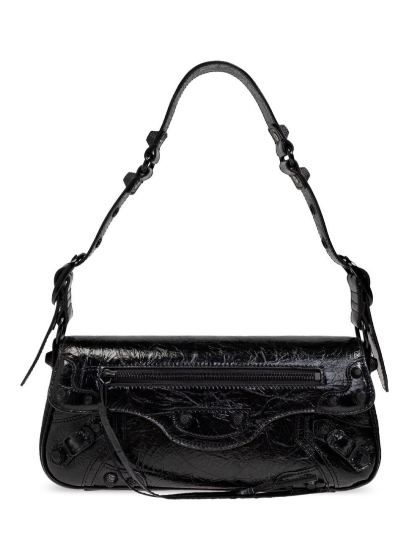 Balenciaga Green Leather Shoulder Handbag With Magnetic Closure And Metal Details In Black