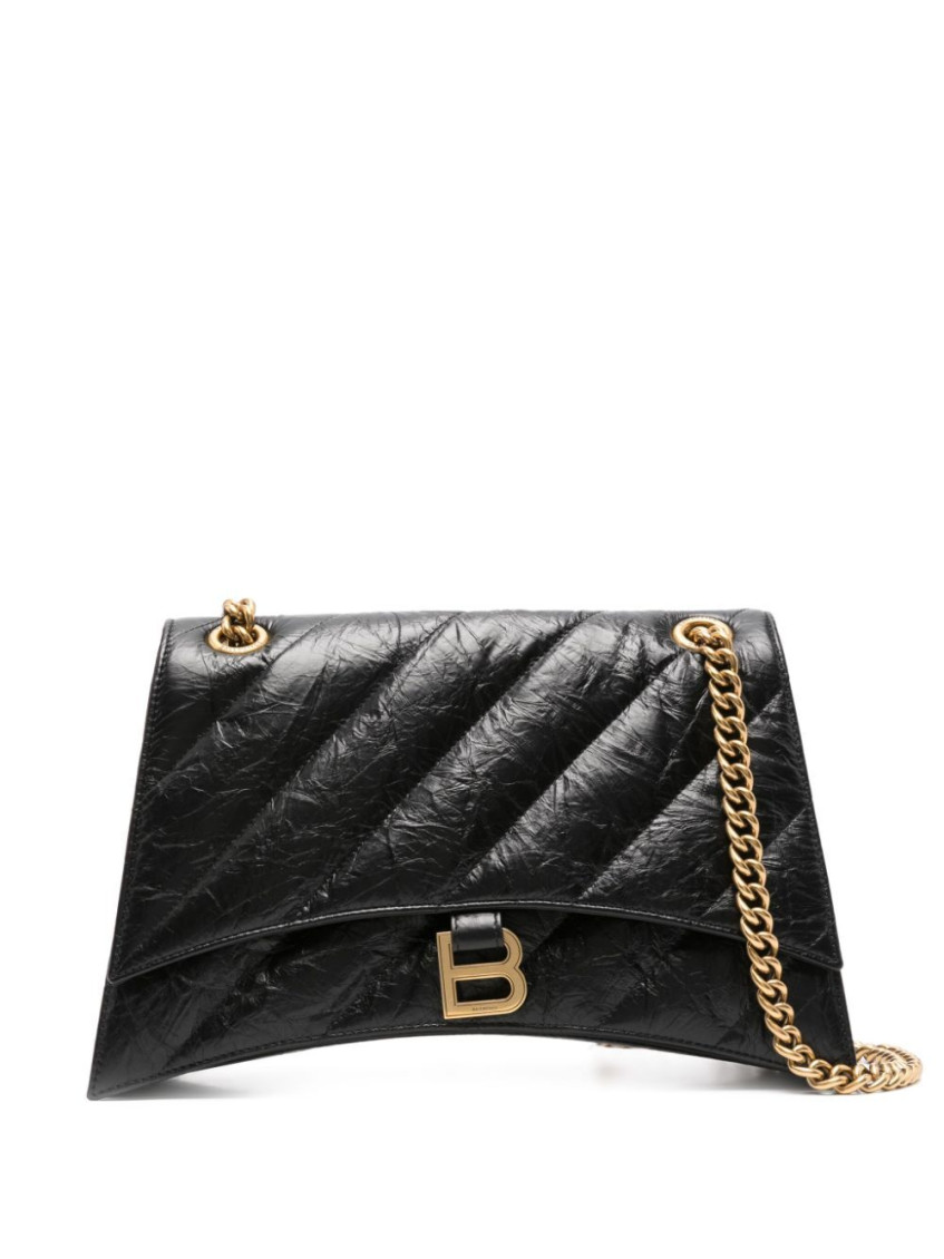 Balenciaga Crush Medium Quilted Leather Shoulder Bag In Black