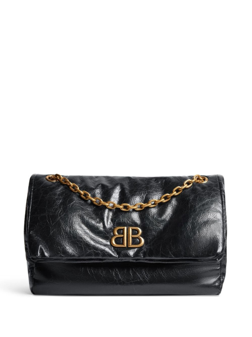 Balenciaga Black Leather Small Monaco Handbag With Chain In Black