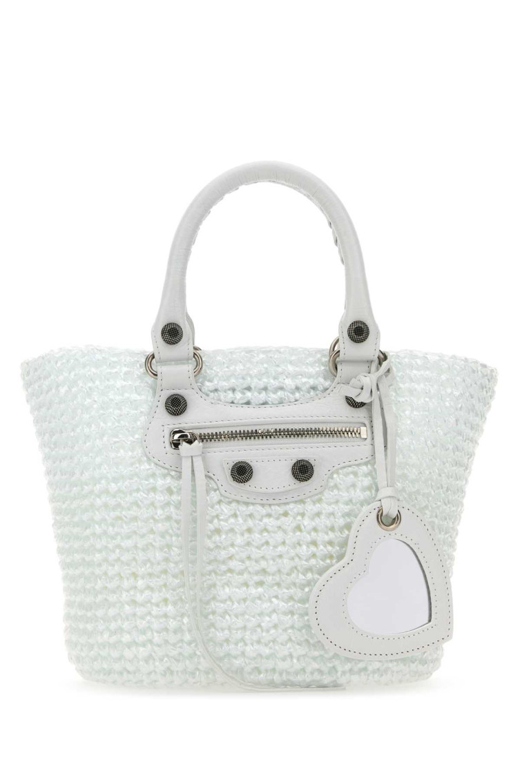 Balenciaga White Raffia Small Le Cagole Panier Handbag In White