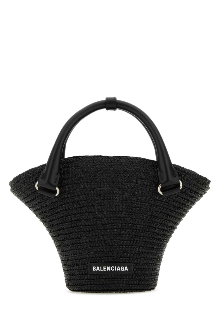 Shop Balenciaga Black Braided-raffia Mini Tote Bag