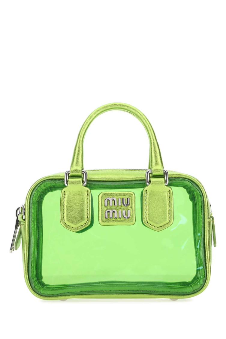 Miu Miu Green Metallic-effect Transparent Mini Bag In Green