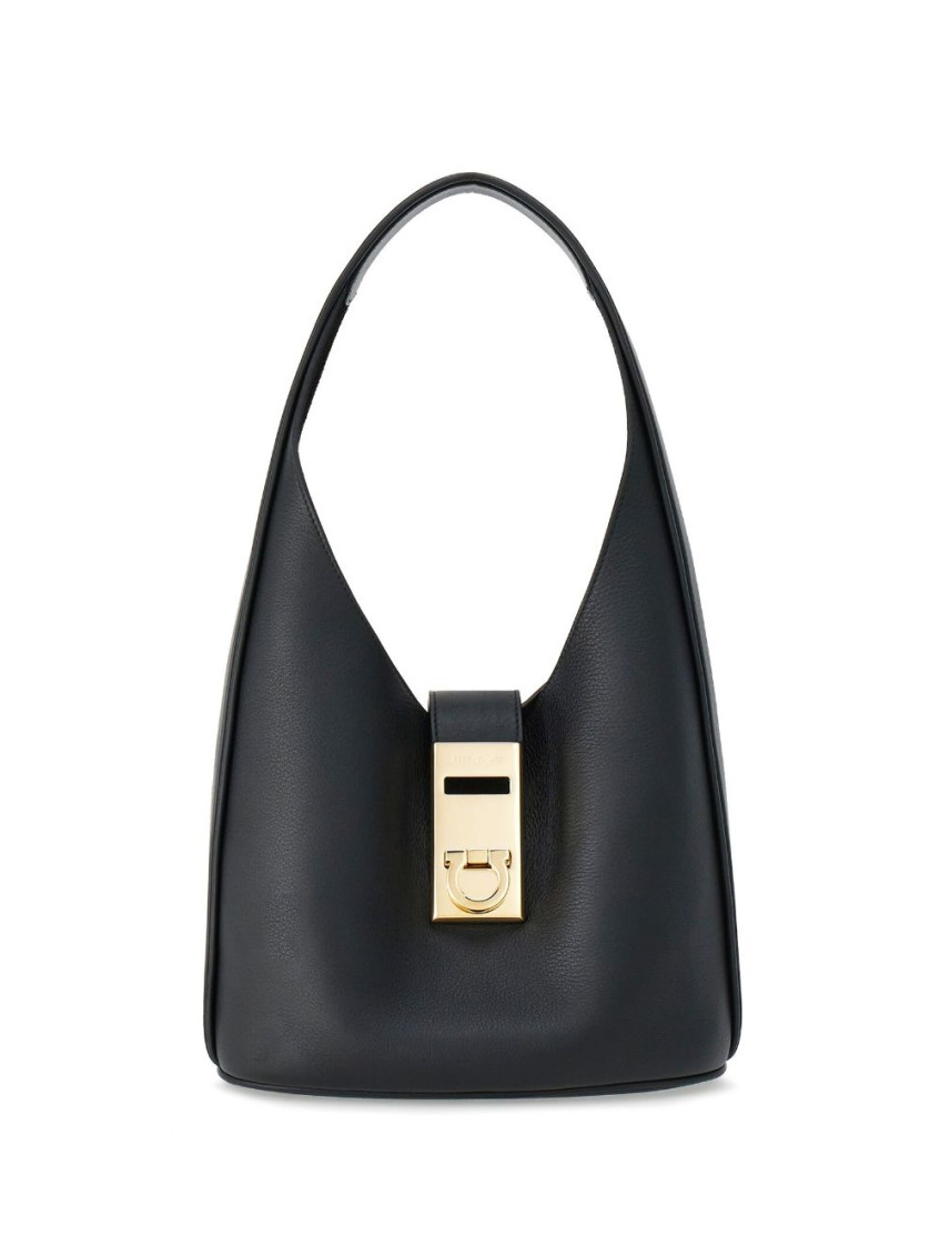 Ferragamo Black Calf Leather Shoulder Bag For Women In Black
