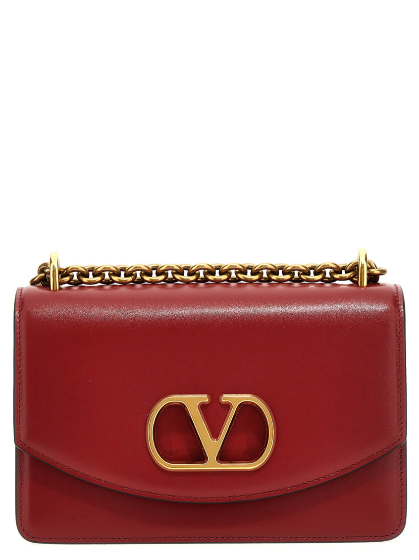 Valentino Garavani Vain Vlogo Leather Shoulder Bag In Red